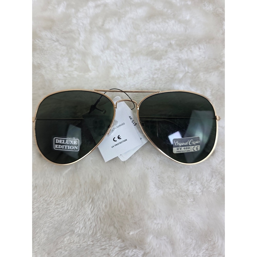 Air Force Aviator Series Sunglasses Gold Frame Dark Green Lens UV 400 Protection